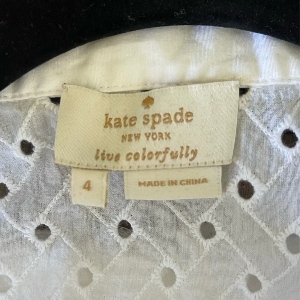 Kate Spade Set - White Eyelet Short Sleeve Button-Up Shirt and Skirt - Size S